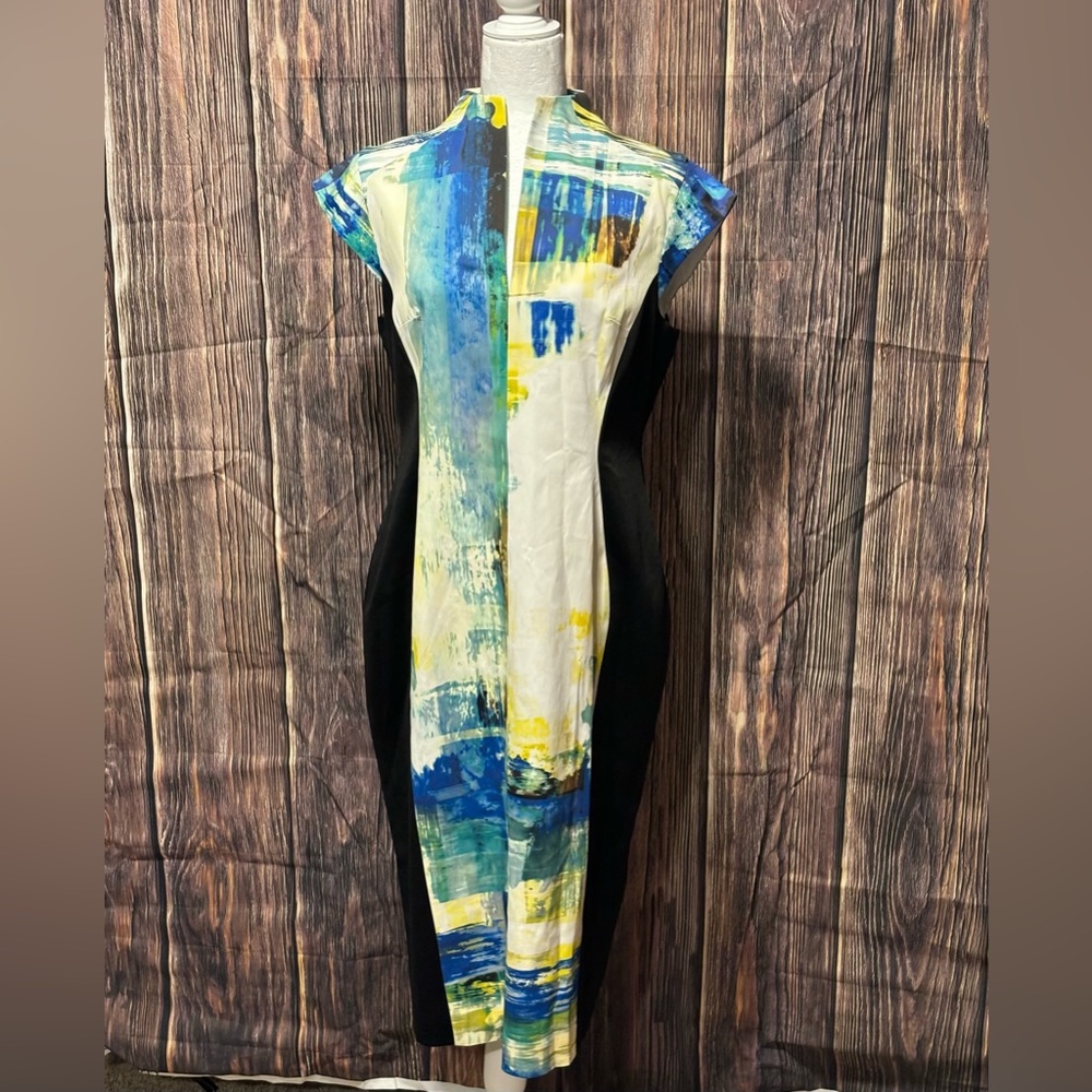 Karen Millen Signature Stretch Mineral Contrast Pencil Midi Dress. NWT.  Size 10